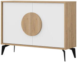 Marckeric Comodă albă/în culoare naturală joasă cu aspect de lemn de stejar 110x82 cm Vae - Marckeric Comoda