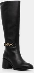 Tommy Hilfiger bőr csizma TH CHAIN LEATHER LONG BOOT fekete, női, magassarkú, FW0FW08182 - fekete Női 36