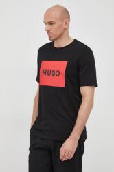 HUGO pamut póló fekete, nyomott mintás - fekete M - answear - 22 990 Ft