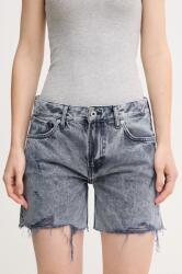 Pepe Jeans pamut farmer rövidnadrág REGULAR SHORT MW DISTRESSED női, sötétkék, melange, közepes derékmagasságú, PL801186UN4 - sötétkék 29