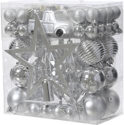 Decoris díszkészlet, műanyag, különféle felületek, ezüst, 66 db
