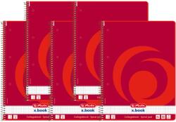 Herlitz jegyzetfüzet készlet, A4, egyspirál, 80 lap, 70g/m2, perforációk és mikroperforációk, négyzetek - X. Book (College), 5 db (0306456-5)