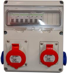 SCAME E2 633. RO0025 vezetékes építési helyszíni elektromos szervezőpanel, 5 modulos, felületre szerelhető, 2 db háromfázisú 16A/32A aljzattal és 2 db földelt szimpla aljzattal, IP44 (633.RO0025)