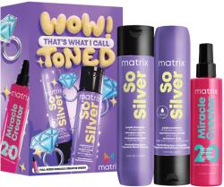 Matrix So Silver professzionális ápolókészlet, szőke platina vagy fehér hajra, sampon 300 ml, több jótékony hatású Miracle Creator 190 ml leave-in spray