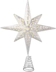 Lumineo Star Lumineo microLED karácsonyfa fejtető, magasság 30 cm, átmérő 24 cm, 10 mikroLED, fém, szatén bevonat, ezüst