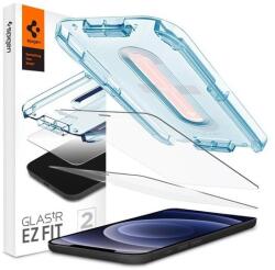 Spigen ez fit képernyővédő üveg 2db, 2.5d, tokbarát, ultravékony, 0.2mm, 9h + segédkeret, átlátszó, kompatibilis: Apple iPhone 12 Pro / iPhone 12 (AGL01801)