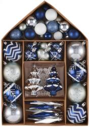 Kring karácsonyfadísz készlet, különböző formájú és méretű, kék/fehér, 70 db (EG01-PE10-LX70-BLUE)