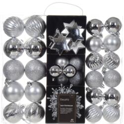 Decoris 40 db-os karácsonyi díszdoboz készlet Decoris, műanyag, különböző méretű, ezüst