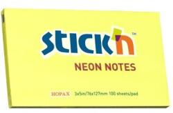 Stickn Öntapadó jegyzetek 76 x 127 mm, 100 lap, Stick"n - neon sárga (HO-21135-75408)