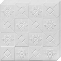 Teno 50x 3D Teno® Tapéta készlet, fedőfelület 24, 5 nm, öntapadós, Négyzet és rombusz mintás, fal/mennyezet, vízálló, könnyen felszerelhető, modern design, 70x77 cm, fehér (TENO851)
