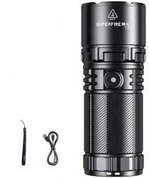 SUPERFIRE Y2 LED zseblámpa, Zoom, 20W, 1400 lm, 1000m, 6000 mAh akkumulátor, USB-C töltés, első hátsó lámpa, IP44
