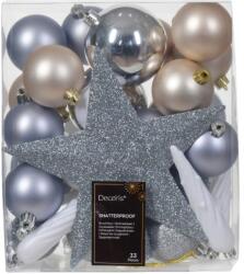 Decoris 32 db-os földgömb készlet Kaemingk fenyő hegyével, különböző méretekben, ezüst árnyalat keverék