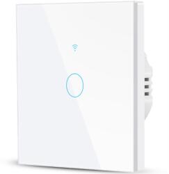 Rovo FN1C Intelligens érintőkapcsoló, Wi-Fi, 10A, RF 433MHz, Biztonsági üveg, Tuya, Life Smart, Amazon Alexa és Google Asszisztens kompatibilis, Fehér