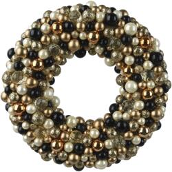 Decoris dekoratív koszorú gömbökkel, 33 cm átmérő, Műanyag, Arany/fekete
