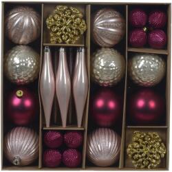 Decoris díszkészlet, különböző méretű és formájú, rózsaszín/piros/arany, 46 db