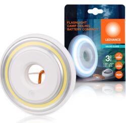 OSRAM kemping LED zseblámpa, 2, 2W, 180 lm, Ø120 mm, 3 világítási mód (100%-180lm, 50% - 90lm, 30% - 60lm), 3xAAA (nem tartozék), mágnes, kampó, IP20, fehér