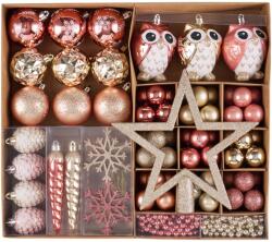 Kring karácsonyfadísz készlet, különböző formájú és méretű, rózsaszín, 90 db (EG01-PE10-LX90-PINK)