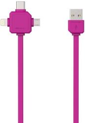 allocacoc 3az1-ben USB kábel pink (9003PK/USBC15) (9003PK/USBC15) (CABLE-USB/MC3-1.5PK-ALC)
