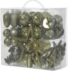 Decoris válogatott díszkészlet, műanyag, különböző felületekkel, zöld, 59 db