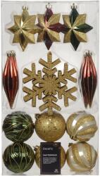 Decoris válogatott díszkészlet, különböző méretű és formájú, piros/zöld/arany, 22 db