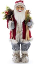 Kring Mikulás figura, síléccel és zsákkal, 60 cm, piros/szürke (CK616-P057)