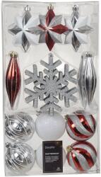 Decoris 22 db válogatott Decoris földgömb készlet, különböző méretű és formájú, piros/ezüst/fehér