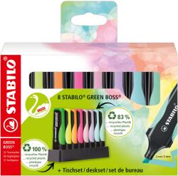 STABILO Boss Green Textmarker, 8 szín / készlet, asztali tartó, 4 fluoreszkáló + 4 pasztell, karton tok (SW6070085)