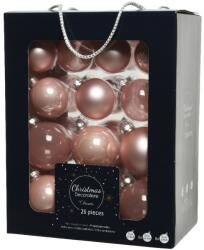 Decoris karácsonyi dekoráció, műanyag, különböző méretek, rózsaszín, 26 db