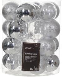 Decoris 25 db-os Decoris karácsonyi dísztárgy készlet, 6 cm, ezüst