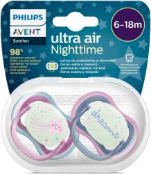 Philips 2 db cumi készlet Philips-Avent SCF376/14, ultra levegő éjszakai 6-18 hónapos, fogszabályozás, BPA-mentes, foszforeszkáló, Dreams/Stea (SCF376/14)