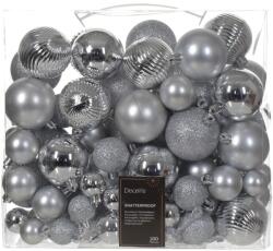 Decoris 100 db-os karácsonyi díszdoboz készlet Decoris, műanyag, különböző méretű, ezüst