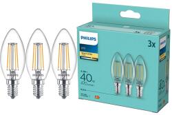 Philips LED izzókészlet, 3 db, gyertya alakú, csillárokhoz, B35, E14, 4, 3W (40W), 470 lm, meleg fehér fény (2700K)