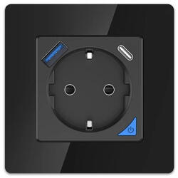 EXTRALINK Smart Life Wall Socket Set Pro, okos konnektor és keret szett, szín: fekete, 230V, 1x USB A, 1x USB C, WiFi