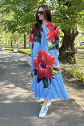 FashionLand ROCHIE MAXI CU BUZUNARE SI MANACA LUNGA HIBISCUS STRIPES TALIE UNICA Multicolora