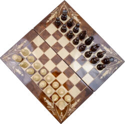 Handmade in RO Set Șah și Table din Lemn de Fag Lucrat Manual, 50x50 cm (Maro/Alb) - 50x50 cm, Maro cu Alb (50m)