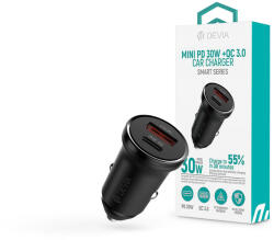 DEVIA Smart Series Mini 30W PD+QC USB+Type-C autós töltő adapter - fekete - nextelshop