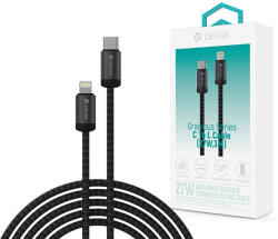 DEVIA Gracious Series 27W PD Type-C/Lightning adat- és töltőkábel 3m - fekete - nextelshop