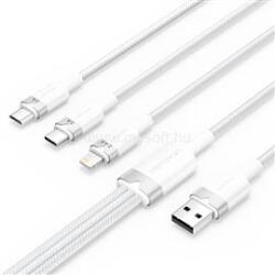 Vention USB-A 2.0/M -> USB-C/Lightning/Micro USB-B, 1, 5m, (fehér, 3A, 3in1), kábel (CTPWG) (CTPWG)