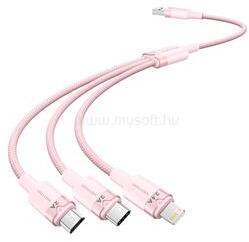 Vention USB-A 2.0/M -> USB-C/Lightning/Micro USB-B, 1, 5m, (rózsaszín, 3A, 3in1), kábel (CTPPG) (CTPPG)