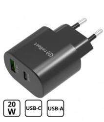 Cellect USB-C, USB-A hálózati adapter gyorstöltő funkcióval 20W fekete (MTCB-PD20WNE-BK)