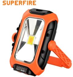SUPERFIRE GM05 LED zseblámpa, napelemmel, 16 W, 500 lm, 5200 mAh akkumulátor, USB-C, IP43