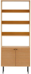 House Nordic Kyoto könyvespolc, 2 ajtós, 4 polc, tölgy furnér, natúr, fekete fém lábak 80x30x200 cm (3002010) - homelux