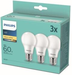 Philips 8718699775490 LED izzókészlet 3x8W-60W | E27 | 806lm | 2700K - 3 db-os készlet, fehér
