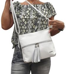 RIALTO fehér előzsebes, dupla rojt húzókás, bőr divattáska RX377DO-09 - taskaweb