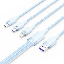 Vention USB-A 2.0/M -> USB-C/Lightning/Micro USB-B, 1, 5m, (blue, 6A, 3in1), kábel (CTRLG)