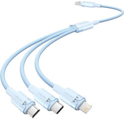 Vention USB-A 2.0/M -> USB-C/Lightning/Micro USB-B, 1, 5m, (blue, 3A, 3in1), kábel (CTPLG)