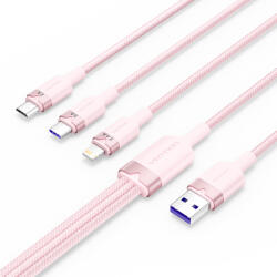 Vention USB-A 2.0/M -> USB-C/Lightning/Micro USB-B, 1, 5m, (pink, 6A, 3in1), kábel (CTRPG)