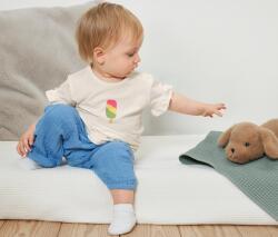 Tchibo 3 póló kisgyerekeknek 1x krémfehér színes nyomott fagyi-mintával, 1x pasztellsárga-krémfehér csíkos, 1x pink színes nyomott morzsa-mintával 50/56