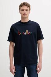 United Colors of Benetton pamut póló sárga, férfi, nyomott mintás, 3MI6U109O - sötétkék M