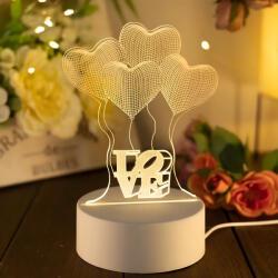 EXTRALINK Home éjjeli lámpa, négy szív 3D optikai illúzióval, USB csatlakozással a hálószobába